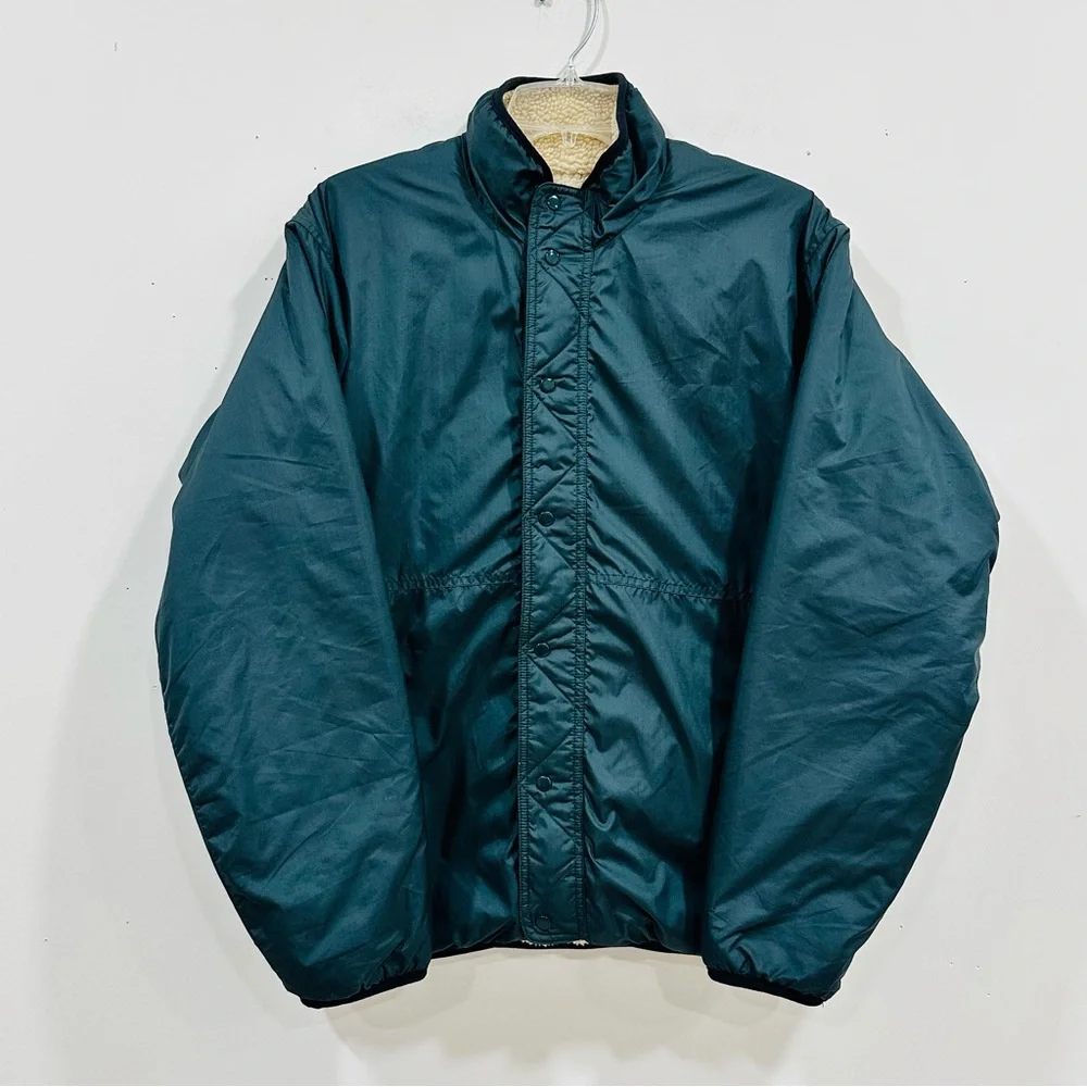 J.Crew REVERSIBLE Jacket Men’s Dark Green Sherpa Fleece Lined PrimaLoft Puffer S